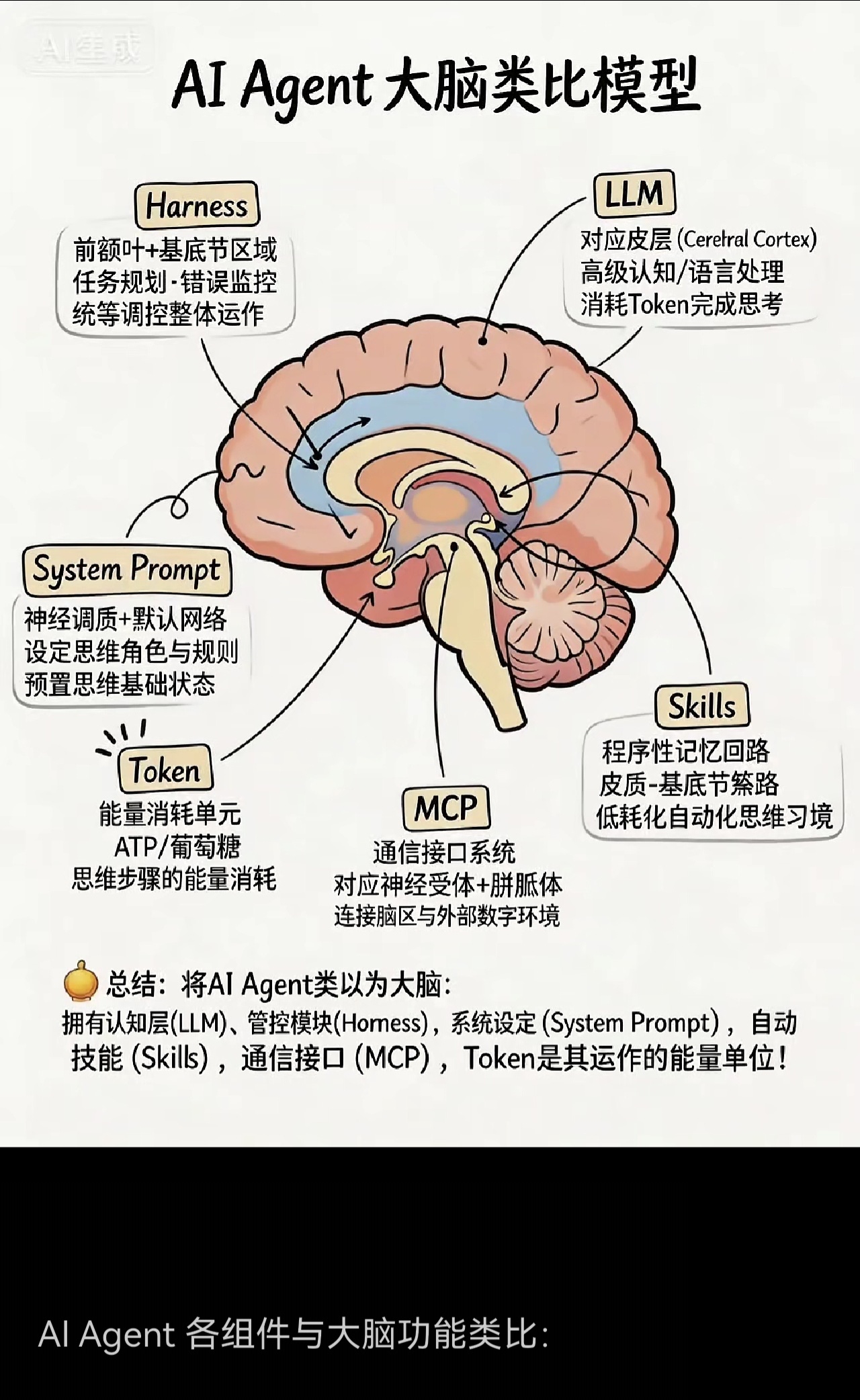 AI Agent 大脑类比模型